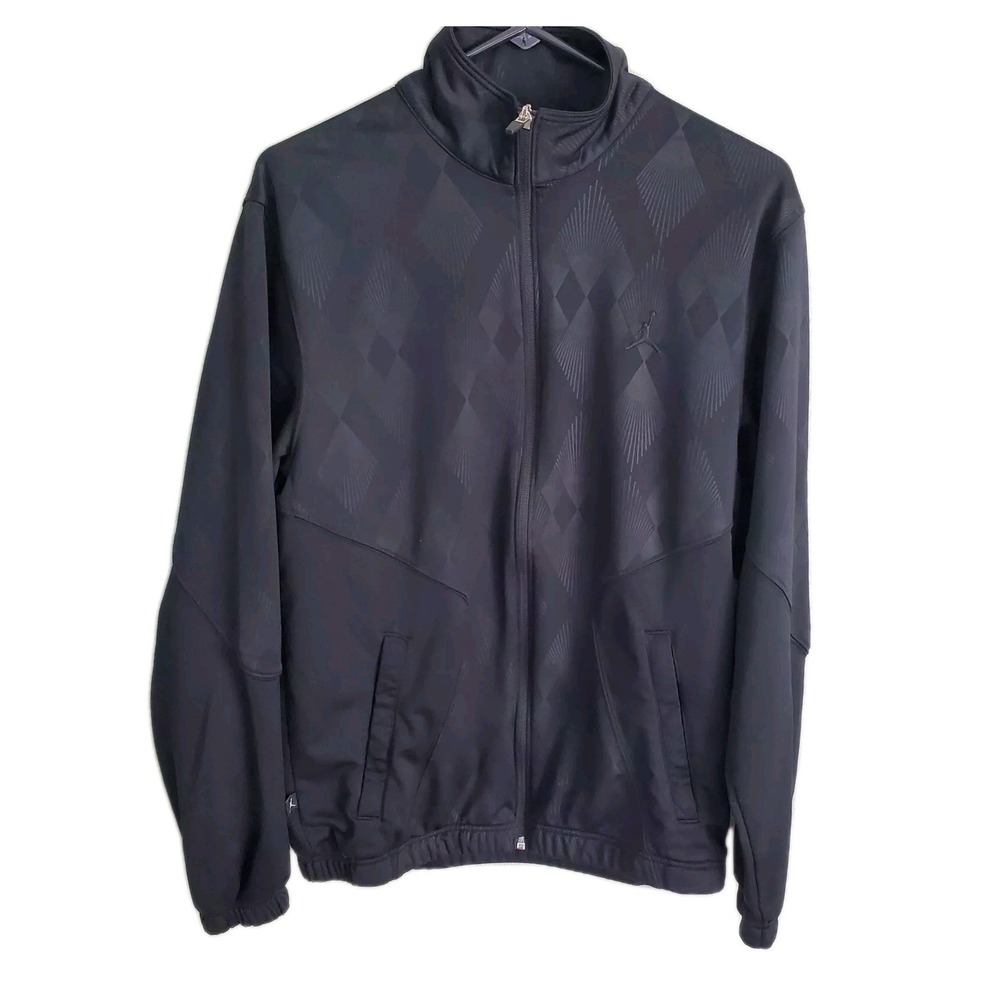 Nike Air Jordan Track Jacket Mens Med Black Full‎ Zip Diamond Print Logo Sports